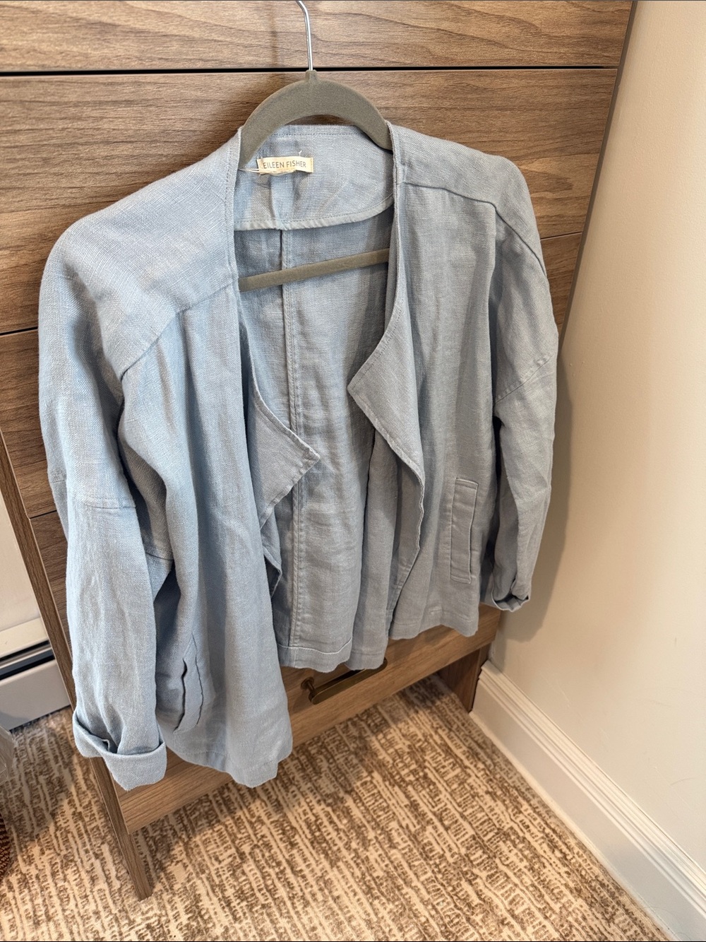 Eileen Fisher Light Blue Open-Front Linen-Blend Blazer